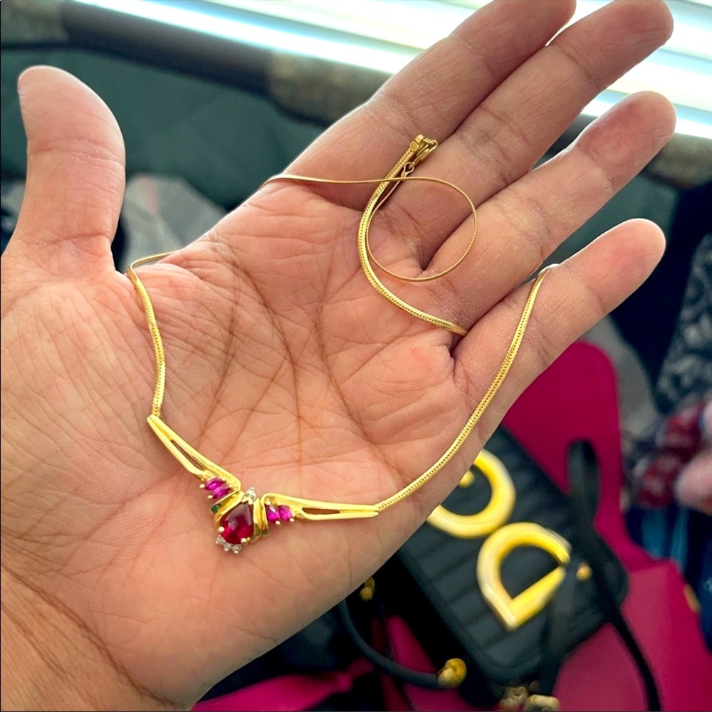 14k Gold Necklace with Ruby and Diamonds